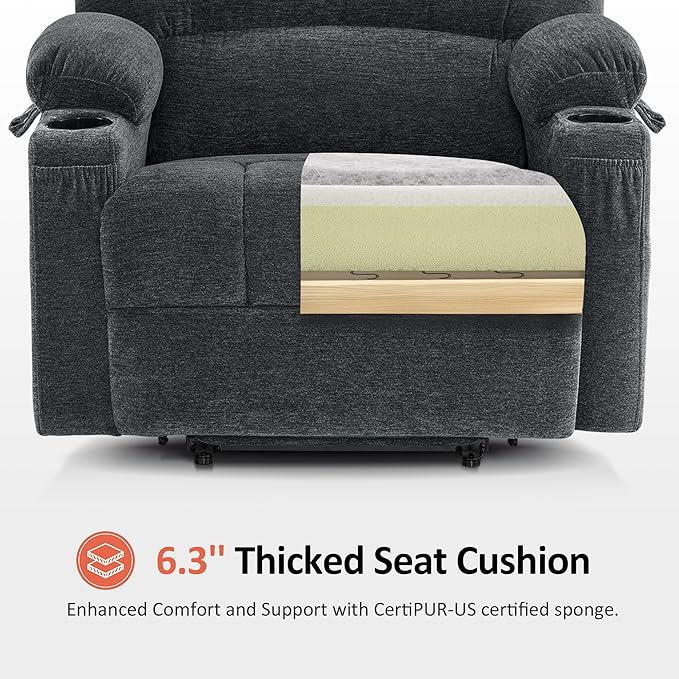 MCombo Power Lift Recliner Chair for Elderly, Lift Chair with Heat and Massage, 150° Max Recline, Extra Wide Lift Recliner for Big People, Fabric R7096 (Medium-Wide, Dark Grey)