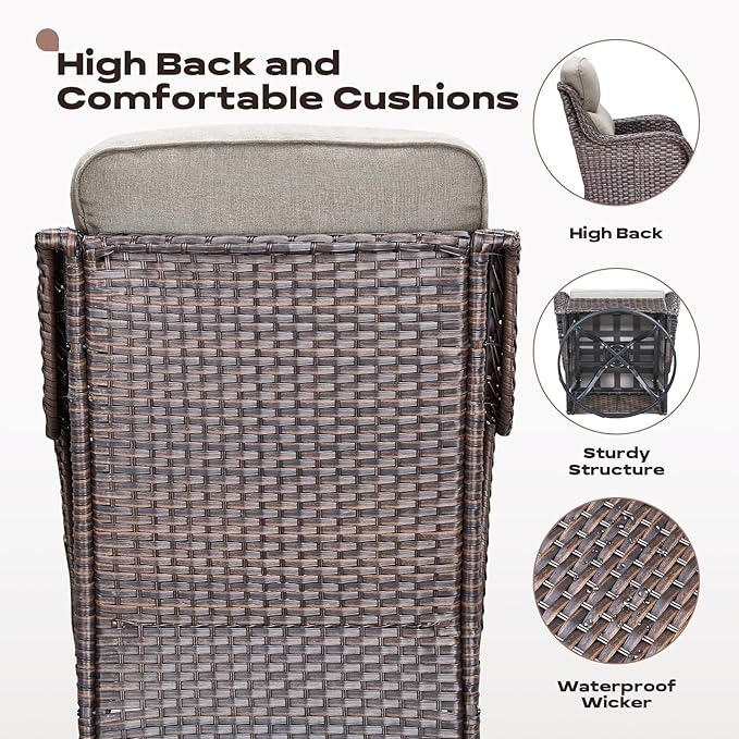 Rilyson Outdoor Patio Furniture Set - Weather Resistant Wicker,High Back,6 inch Cushions,4 Piece Patio Furniture Set with Swivel Rocker Chairs and Ottomans for Deck Porch Yard,Brown/Beige