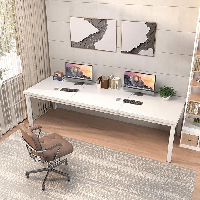 78.7 Inch Large Computer Desk, Modern Table with Thick Tabletop, Spacious Gaming Desk for 2 People, Study Writing Workstation for Home Office, Work from Home, White