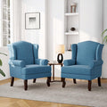 DREAMSIDEA Accent Chair, High Back Upholstered Armchair with High Resilience Sponge & Wood Legs, Mid-Century Modern Comfy Single Sofa Reading Chairs for Living Room, Bedroom (Blue, Set of 2)