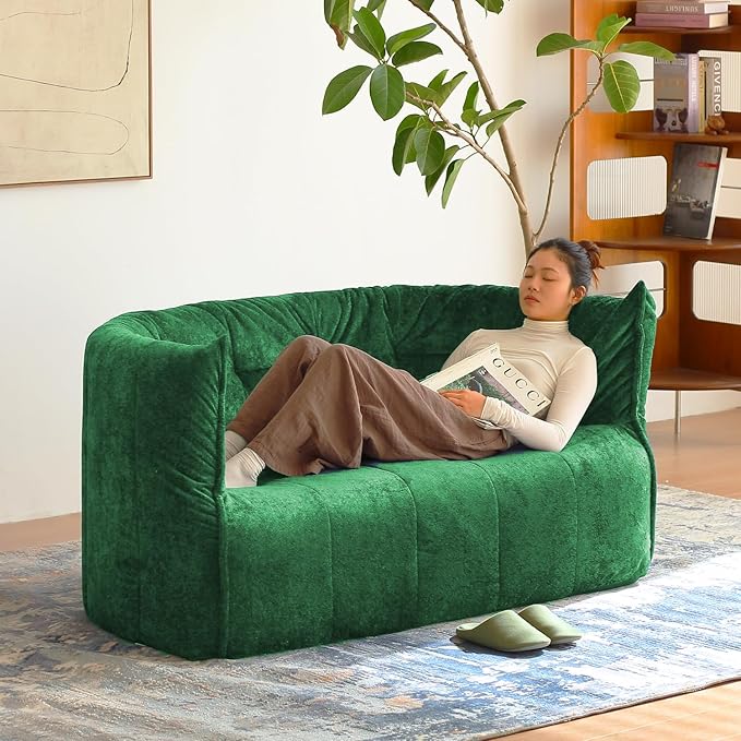 N&V Mid Century Brigantin Deep Relaxation Sofa, Soft Premium Chenille, for Living Room Bedroom and Office (Green, Single)