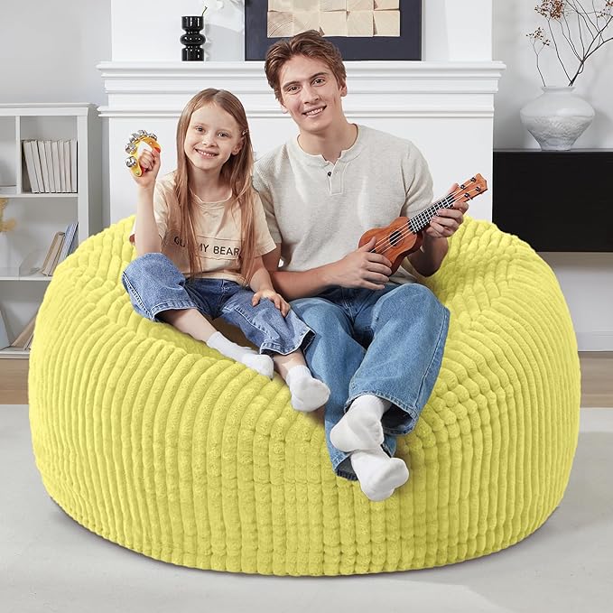 Homguava 3 FT Bean Bag Chair,3' Big Bean Bag,Large Bean Bag Chairs for Adults with Memory Foam Filled,Comfy Beanbag Chairs Soft Bean Bag Sofa with Dutch Corded Plush Cover-Yellow