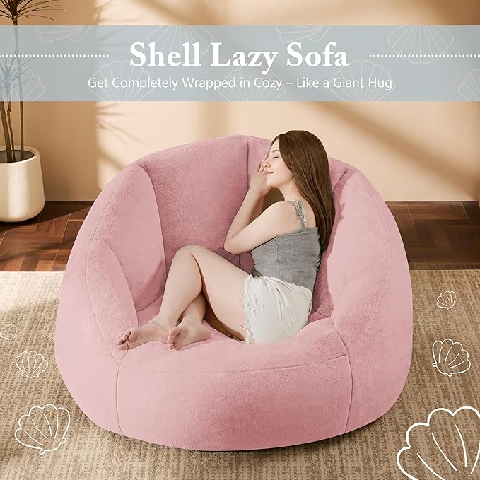 Giant Bean Bag Chair for Adults - Comfy Plush Round Shell Soft Accent Chair, Oversized Cozy Lounge Floor Sofa Reading Chair, Mini Couch for Living Room, Bedroom & Game Rooms, Dorm, Pink