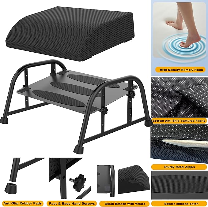 Foot Rest for Under Desk at Work, 10-Level Height Adjustable Ergonomic Foot Stool with Removable Soft Memory Foam Pad, Office & Gaming Desk Accessories for Leg Support（Black 2 USE