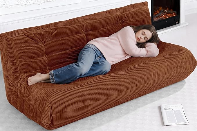 Bean Bag Chair,Giant Beanbag Chairs for Adults,Comfy Large Fireside Chair Lazy Sofa,Corduroy Bean Bag Lounger with Memory Foam Filled,Floor Sofa Couch for Home,Living Room (Brown, 3-Seater)