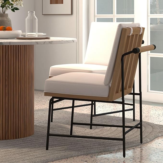 LukeAlon Mid Century PU Leather Dining Chairs Set of 2, Upholstered Square Back Kitchen Chairs with Metal Legs Armless Parsons Chairs with Wood Frame for Dining Room Reception Room, Beige