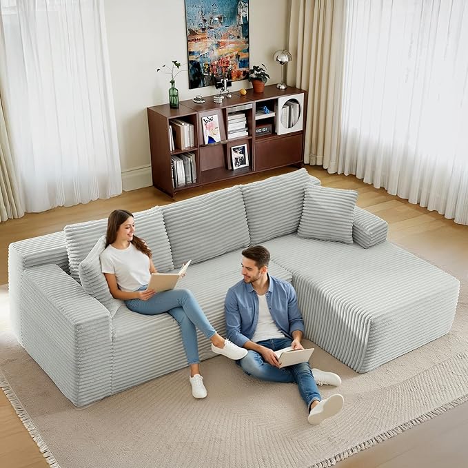 105" Sectional Couches for Living Room Cloud Couch Sofa with L-Shape Upholstered Boneless Couchs Modern Modular Sectional Couch with Chaise (Light Grey, 105" W+Right Facing Chaise+2Seaters)