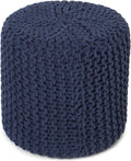 REDEARTH Cylindrical Pouf Ottoman -Hand Knitted Poof Pouffe Accent Chair Seat Footrest for Living Room, Bedroom, Nursery, kidsroom, Patio, Gym; 100% Cotton (16x16x16; Navy Blue)