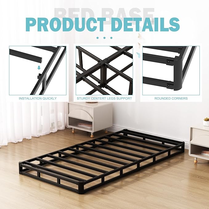 Upcanso Twin XL Box Spring Bed Base 6 Inch, Low Profile Metal Boxspring XL Twin with Fabric Cover, 2000 Lbs Max Weight Capacity Mattress Foundation, Noise-Free, Easy Assembly