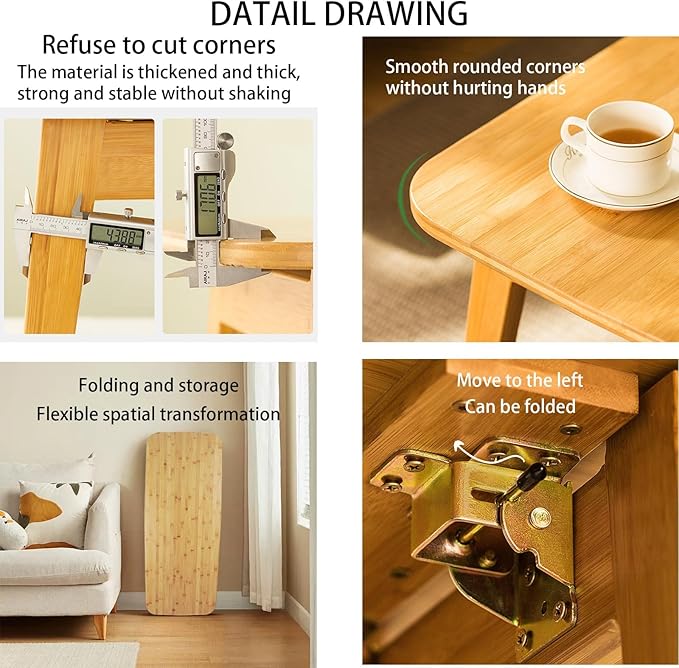 Baveke Coffee Table Foldable Mid Century Desk TV Stand with Open Storage Shelf Center Table for Living Room Furniture RV No Assembly (Natural-120cm)