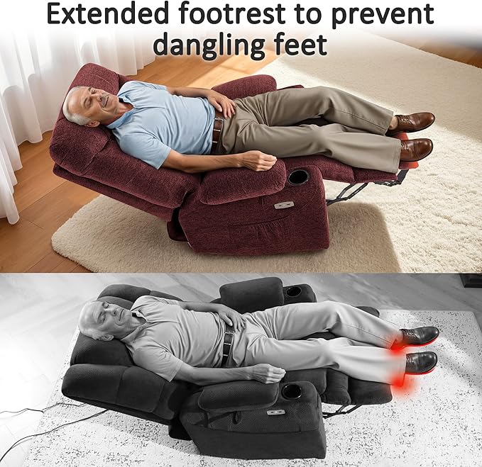 MCombo Power Lift Recliner Chair for Elderly, Electric Lift Chair with Extended Footrest, USB Ports, Cup Holders, Fabric 7281 (Burgundy, Small)