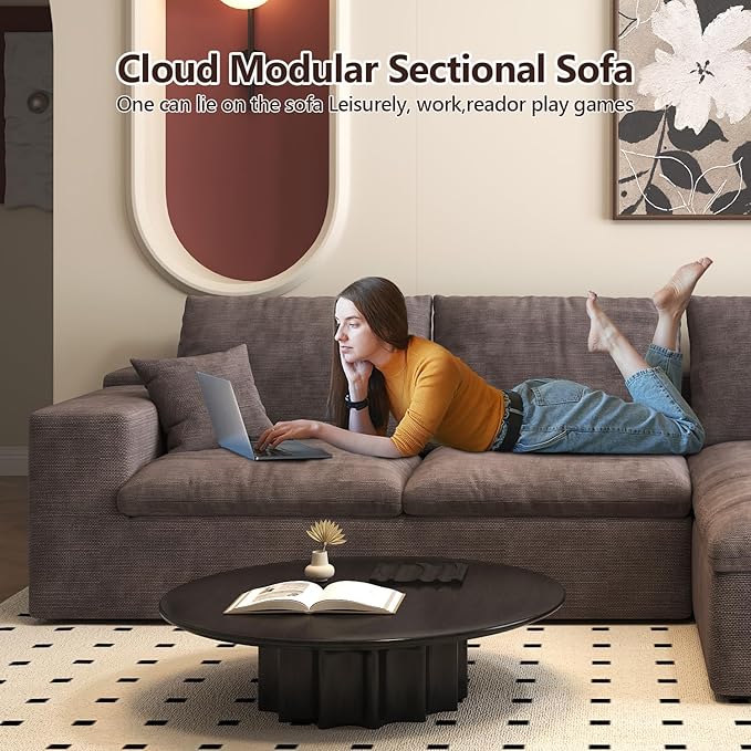 107'' L-Shaped Modern Modular Sectional Cloud Couch, 4-Seat Chenille Deep-Seat Sofa with Pillow for Living Room, Bedroom, Apartment, Camel