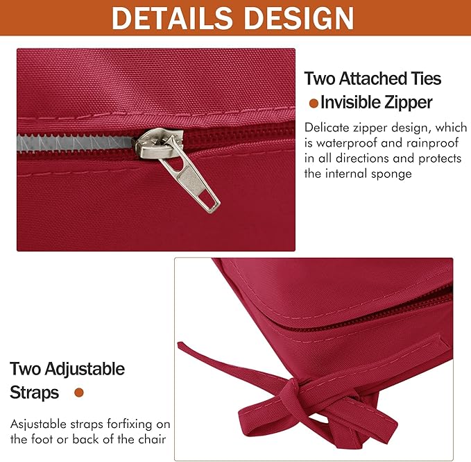 4 Pack Outdoor Chair Cushions 19 x 19 Inch Waterproof Patio Chair Cushions with Tie 5 Year Color Fastness Thick Outdoor Seat Cushion for Garden Lawn Patio Furniture Burgundy