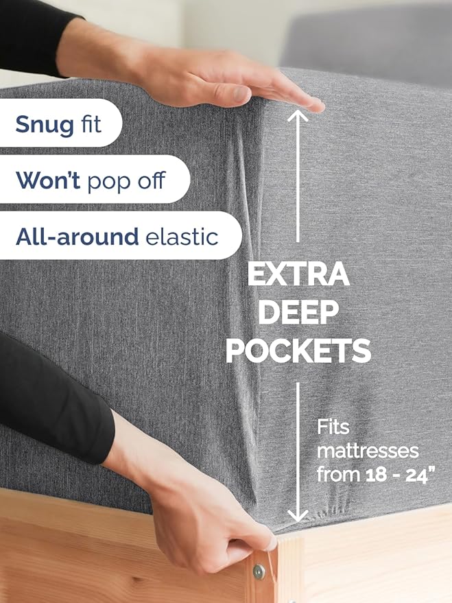 Extra Deep Pocket Split King Sheets - 5 Piece Breathable & Cooling Bed Sheets - Hotel Luxury Bed Sheet Set - Soft, Wrinkle Free & Comfy - Easily Fits Extra Deep Mattresses - Heathered Grey Sheets Set