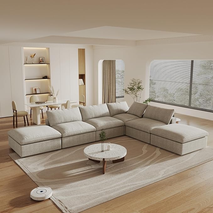 160" Cloud Couch Modular Sectional Sofa for Living Room,L Shaped Sofas with Storage Ottoman,Down Filled Convertible 6 Seater, Covers Washable&Replaceable (Khkai)