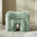 Ottoman Set of 2 Small Footstool Ottoman Vanity Stool Chair Faux Fur Seating Backless Modern Foot Rest Furry for Makeup Room Living Room Bedroom Entryway,Green(2-in-1)