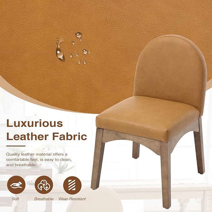 DUOMAY Modern Dining Chairs Set of 4, Mid Century Faux Leather Dining Room Chairs Upholstered Kitchen Chairs with Solid Rubberwood Legs, Armless Accent Side Chairs, Brown