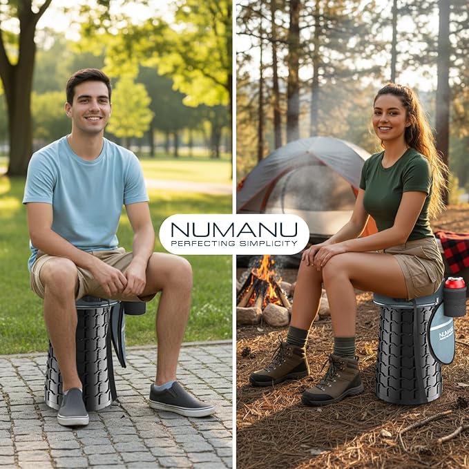 NUMANU 2025 Upgraded XXL Collapsible Stool & 3IN1 Cushioned Carry Bag, 2.7"-19.7" Height Adjustable, Max 1,000lbs Portable Retractable Telescoping Seat, Foldable Camping Stool for Adults (XXL Round)
