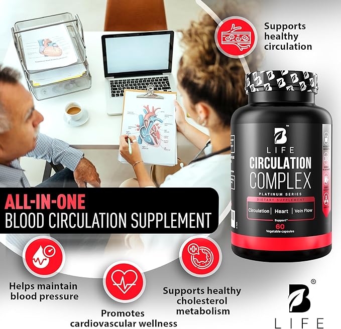Circulation Support Supplement for Vein & Artery Health | Vascular Support with L-Arginine, Horse Chestnut & Butcher’s Broom | Promotes Healthy Leg Circulation & Vein Function | 60 Capsules