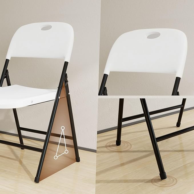 Folding Chairs, Plastic Foldable Chair, Outdoor Plastic Sturdy Metal Folding Chairs, Heavy Duty Foldable Commercial Seating for Picnic, Party, Patio 50 Pack White