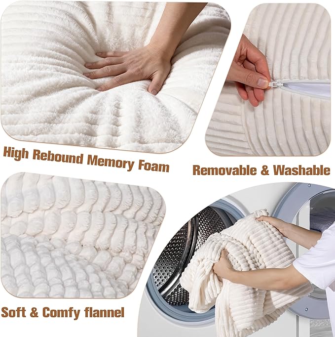 nalone 4-in-1 Giant Bean Bag Chair for Adults, 6.4 FT Memory Foam Filled Beanbag Chair, Floor Sofa Bed with Fluffy Washable Flannel Cover, Lounge Couch for Bedroom, Living Room (White)