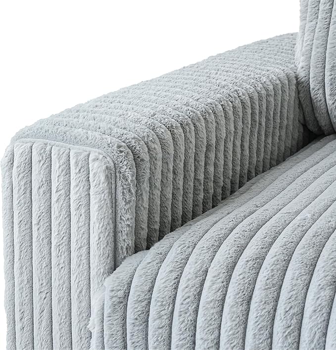 Modular Sectional Sofa/ 118inch Cloud Couches with Ottoman for Living Room/Soft Faux Rabbit Fur U Shaped Couch with Chaise,5 Seater Wide Convertible Sofa,Covers Washable&Replaceable,Grey