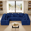 136'' Large Sectional Cloud Couches with Chaise, U Shaped Boneless Loveseat Sofa, No Assembly Required Deep Seat Modular Lounge for Living Room 3PCS Set, Bedroom(Blue)