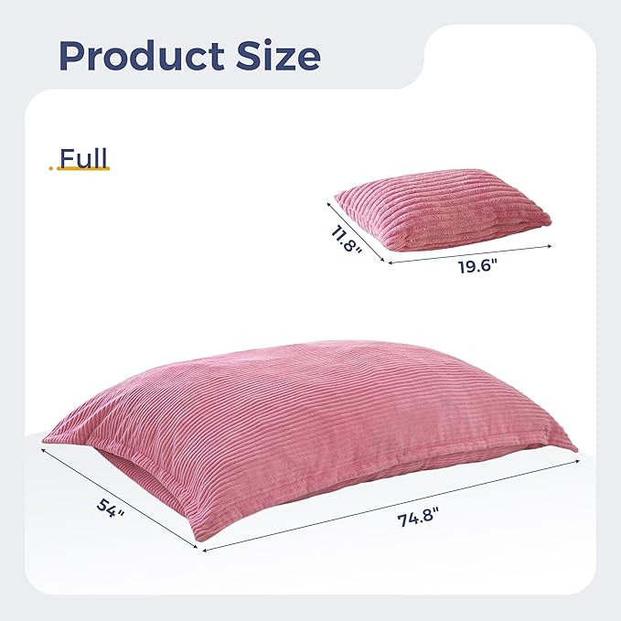 MAXYOYO Giant Bean Bag Chair with Pillow, 3 in 1 Convertible Bean Bag Chair for Adults with Washable Cover, Removable Floor Cushion Stuffed Floor Lounger for Living Room Bedroom, Pink, Full
