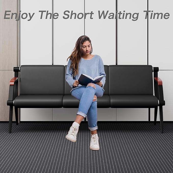 wonline Waiting Room Bench, Office Furniture Reception Chairs with Arms, Office Guest Chairs Set of 2, Leather Chairs is Suitable for Clinic,Airport,Hospital,Barber,Salon,Bank-3 Seat(Blank,2pcs)