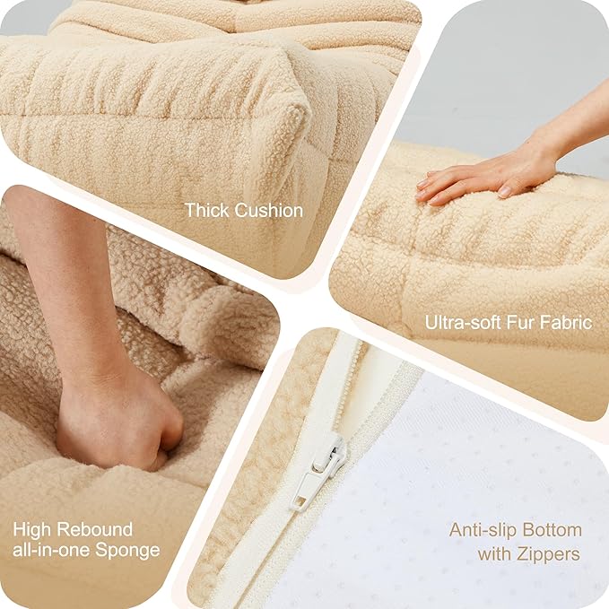 Bean Bag Chairs for Adults Giant Bean Bag Chair Memory Foam BeanBag Chair Bean Bag Sofa with Filler Faux Fur Fireside Beanbags Lazy Sofa for Living Room Bedroom Office (Khaki Teddy, Single)
