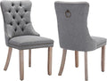 YeahFurn Grey Mid Century Modern Dining Chairs Set of 2, Linen Upholstered Kitchen & Dining Room Chairs with Nailhead Trim & Solid Wood Legs, Elegant Sillas De Comedor (Grey, 2 Pcs)