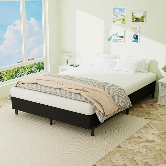 Superay Full Box Spring, 5 inch Box Spring for Full Bed, Heavy Duty Metal Bed Frame with Fabric Cover, 3000lbs Max Weight Capacity Bed Base Mattress Foundation, Easy Assembly, Noise Free, Black