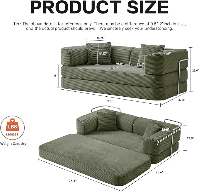 KEIKI 75" Modern Floor Sofa Bed with Convertible Blanket Pillow,Enhanced Frame Stability,Compressed Sleeper Couch for Living Room