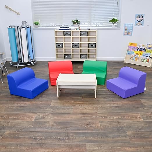 Children's Factory Library Lounger, Flexible Seating Classroom Furniture, Comfy Kids Chairs, Green, Single Lounger