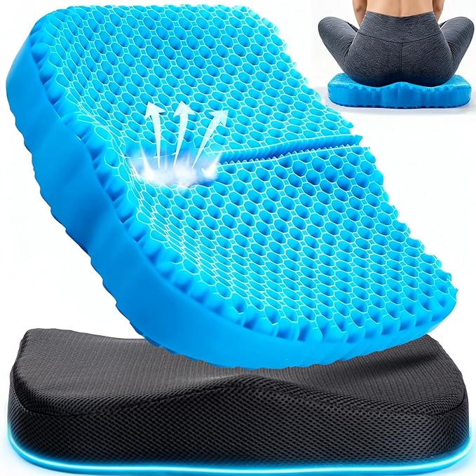 Anzeng Gel Seat Cushion for Long Sitting, Gel Cushion for Pressure Relief, Soft & Breathable, Chair Cushion for Office Chair, Car, Wheelchair, Seat Cushion with Non-Slip Black Cover