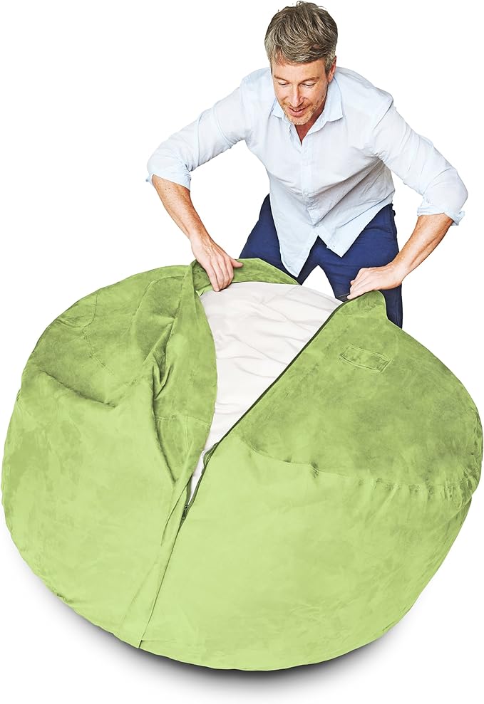 Lumaland Luxurious 4ft Large Bean Bag Chair with Microsuede Cover - Ultra Soft, Foam Filling, Washable Bean Bag Sofa for Kids, Teenagers, Adults, Pets - Sack Chair for Dorm, Kid's Room - Light Green