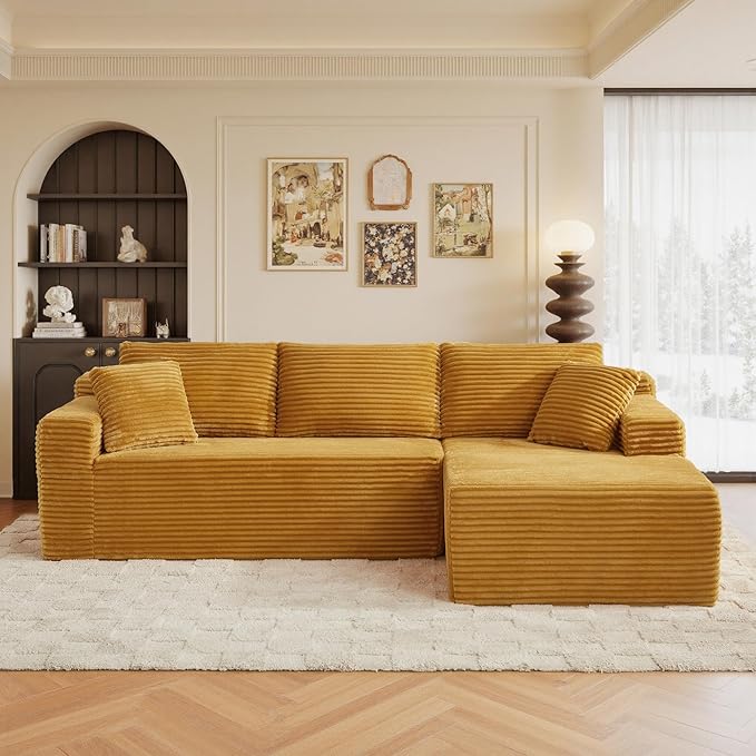 105" Sectional Couches for Living Room Cloud Couch Sofa with L-Shape Upholstered Boneless Couchs Modern Modular Sectional Couch with Chaise (Yellow, 105" W+Right Facing Chaise+2Seaters)