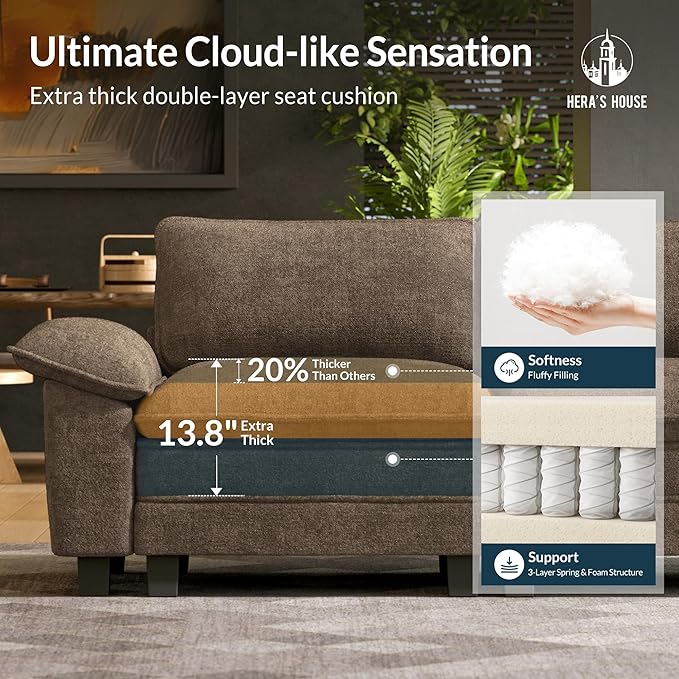 HERA'S HOUSE 2 Pieces Modular Sectional Sofa Sets, Oversized Couch Set with Loveseat and Armchair, Comfy Cloud Couches with Throw Pillows, 3-Seater Deep Seat Sofa for Living Room, Chenille Taupe