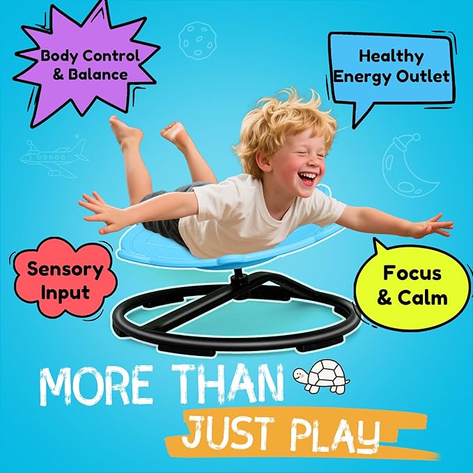 Oranmew Turtle Spinning Chair for Autistic Kids – Sensory Spinning Toy, Spin Chair for Kids Autism, Sensory Swivel Seat for Balance, Coordination, Focus & ADHD Support, Autism Sensory Products (Blue)