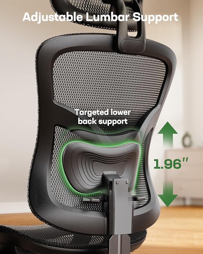 Marsail Ergonomic Mesh Office Chair,Ergonomic Desk Chair with 2D Headrest,Adjustable Lumbar Support & Up and Down Armrest