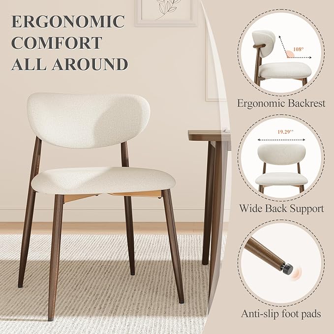 MALOL Dining Chairs Set of 4, Upholstered Dining Room Chairs with Metal Legs and Anti Slip Pads, Curved Back Kitchen Chair for Home and Restaurant Use, Beige
