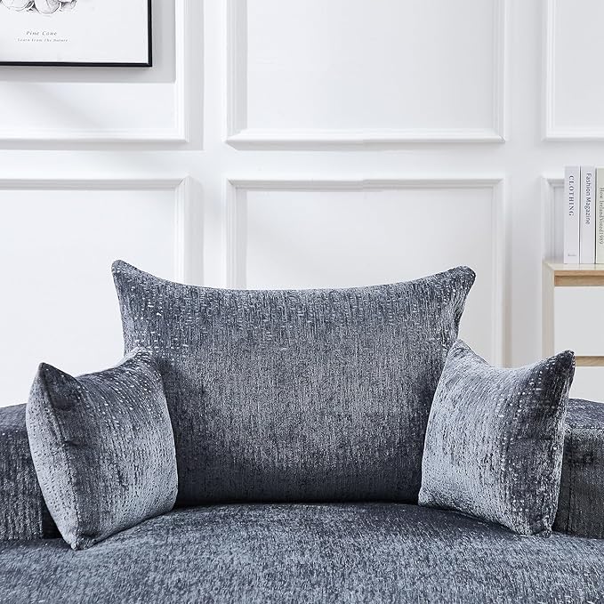 JEEOHEY Modern Round Accent Sofa Chair for Living Room, Upholstered Chenille Barrel Lounge Arm Chair with Large seat&Throw Pillows for Bedroom, Office, Apartment, Grey