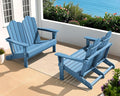 SERWALL Folding Adirondack Bench, HDPE All-Weather Adirondack Loveseat Set of 2, Navy