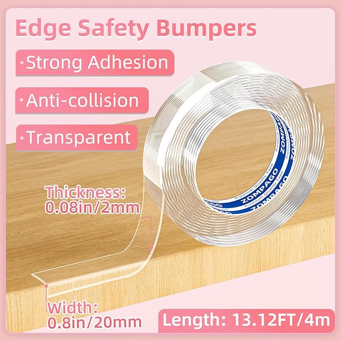 ZOMPAGO Clear Soft Corner Protectors for Furniture Strip,0.8in x13FT,Sharp Edge & Table Bumper,Window Edge,Wall Protector, Soft Corner Guards Safe for Proof,Table Corner Protectors in Family
