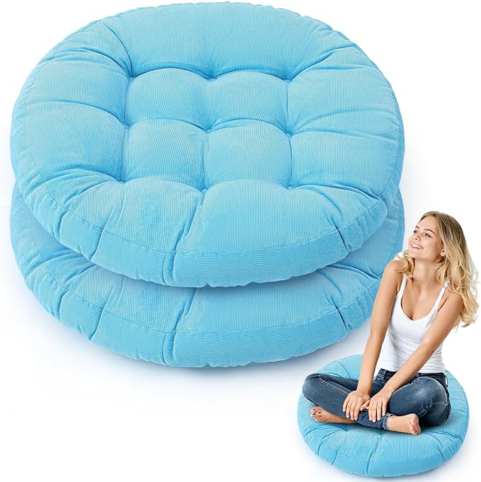 Jerify Floor Pillow Cushions 22 x 22 Inch Round Square Large Meditation Floor Pillow for Classroom Adult Meditation Picnic Party Cushion for Seating Gift Christmas(Round,Bright Blue,2 Pcs)