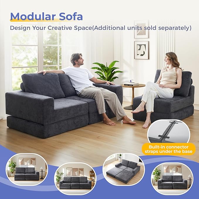 8" Thick Freestanding Folding Sofa Bed for Adults,Convertible L-Shaped Sleeper Chair with Right Armrest and Pillow,Lazy Couch for Living Room/Bedroom/Guest Use/Home Office/Apartment
