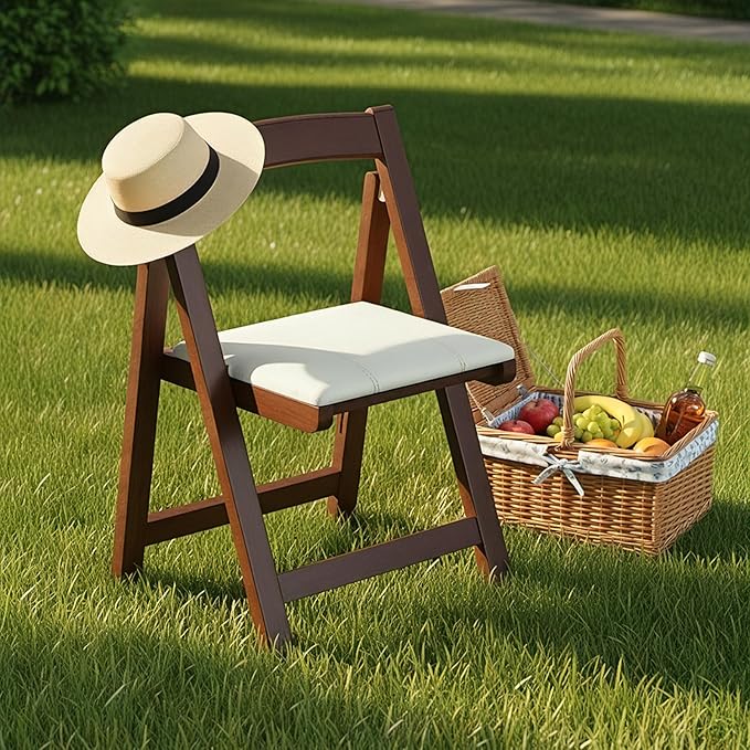Wood Folding Chairs, 1pc Portable Foldable Chair with Padded Seats, Stackable Collapsible Chair for Outside Indoor Wedding Party Restaurant Meeting Room Patio Events Camping and Garden