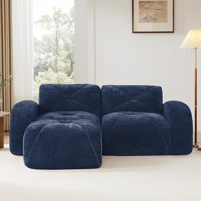 Modular Sectional Sofa with Free Combination,Boneless Floor Couch for Small Spaces, Living Room & Lounge,Velvet 2-Seater Sectional Couch with Ottoman,No Assembly Needed