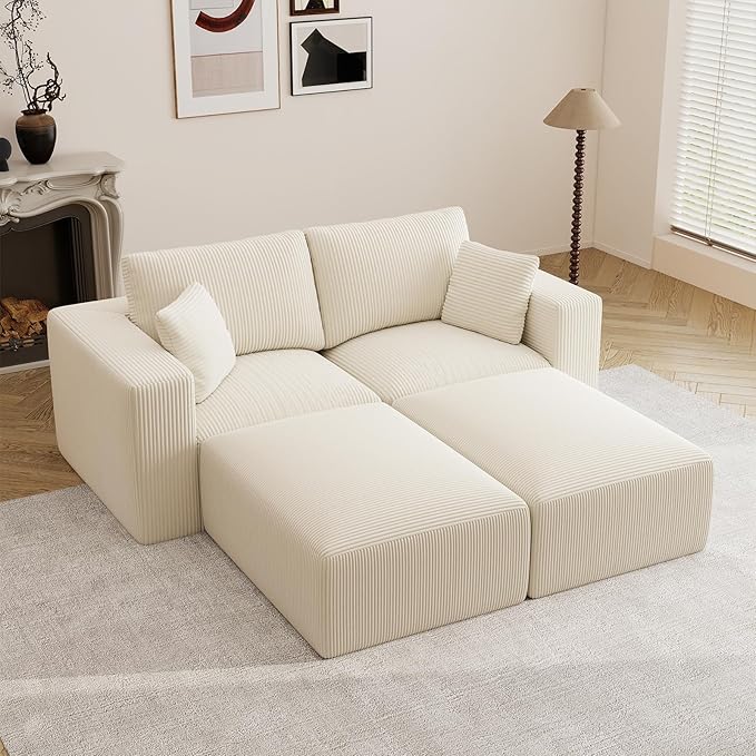 79" Modular Sectional Sofa, Cloud Couch Loveseat Memory Foam Boneless Couch with Chaise, Cozy Upholstered Corduroy Floor Couch, No Assembly Required Living Room Furniture for Apartment, Beige