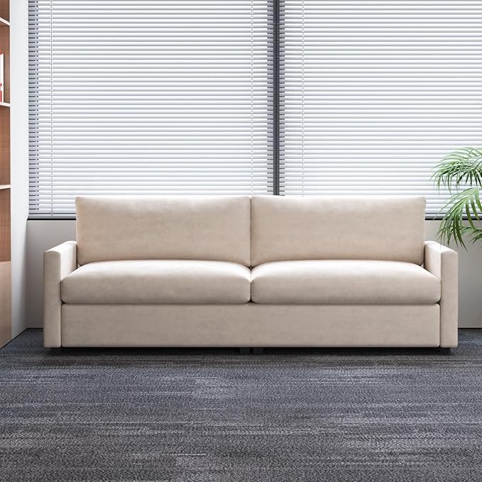 Modern Beige Fabric Loveseat with Deep Seating, Soft Cushions, Minimalist 2-Seater Sofa for Office, Living Room or Bedroom, Easy Assembly Couch for Small or Large Spaces